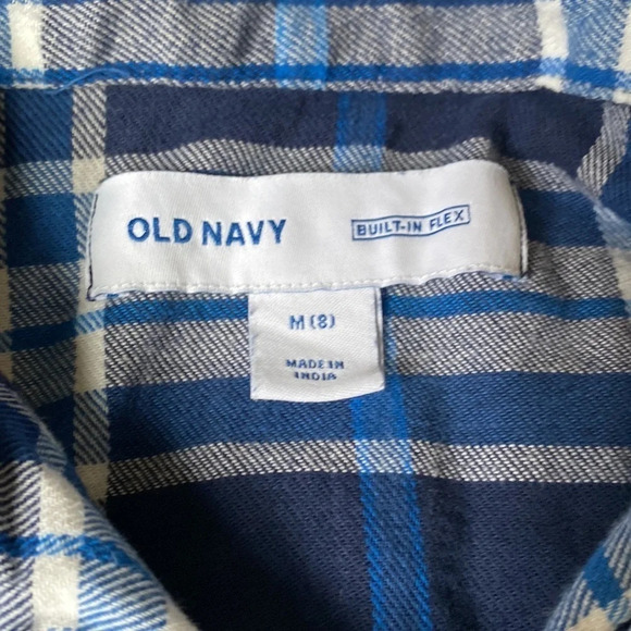Old Navy Boys 8 Blue Plaid Button Down - Picture 3 of 4